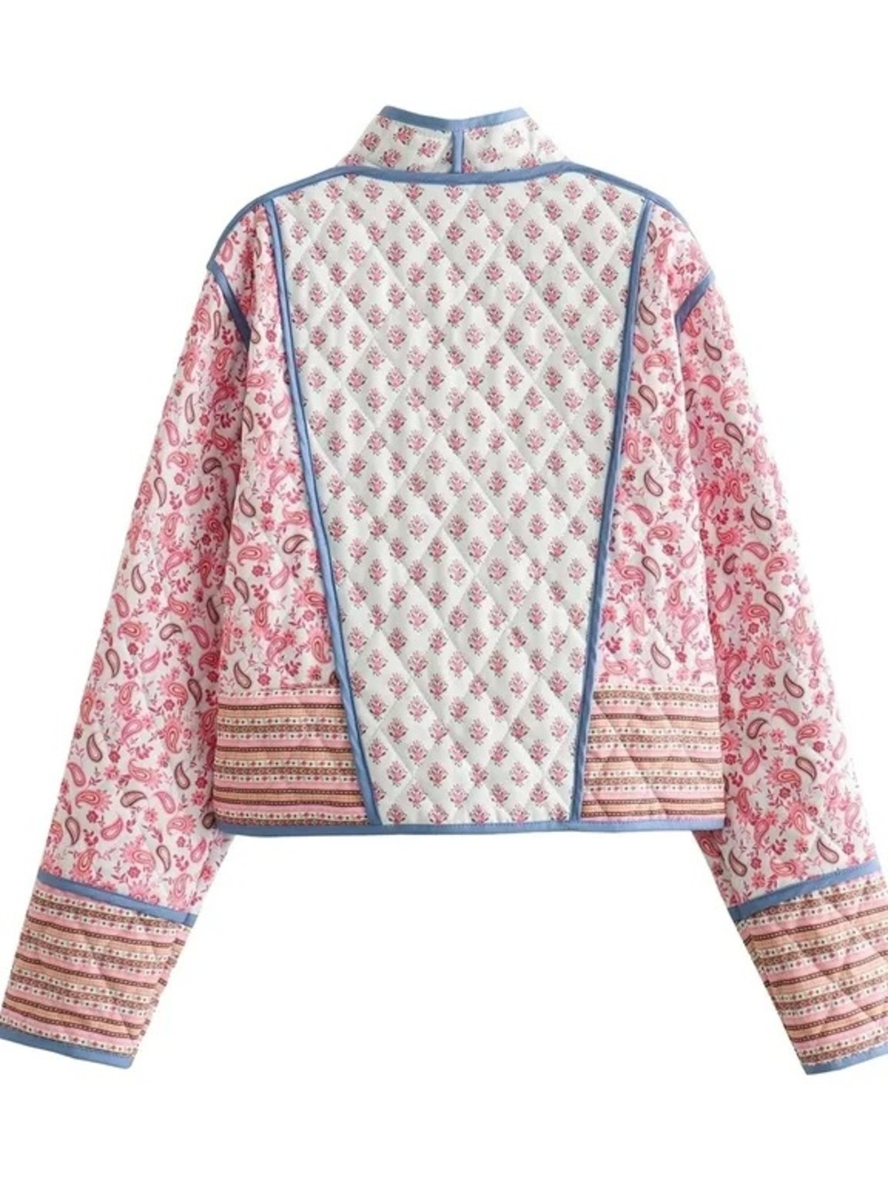 Women’s Reversible Floral Patchwork Quilted Jacket Puffer Crop Bohemian Paisley - Picture 14 of 14